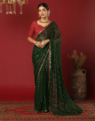 Satrani Woven, Embellished Bollywood Georgette Saree(Green)