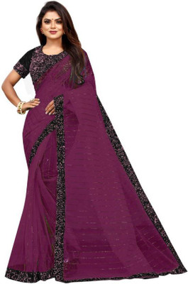 Madhav design Self Design Daily Wear Net Saree(Purple)