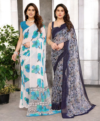 Moda Rapido Printed Bollywood Georgette Saree(Pack of 2, Multicolor)