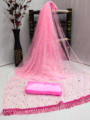 color bucket Polka Print Bollywood Net Saree(Pink)