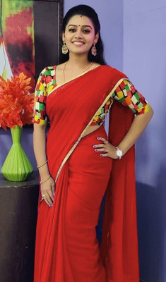 Sareez House Solid/Plain Bollywood Georgette Saree(Red)