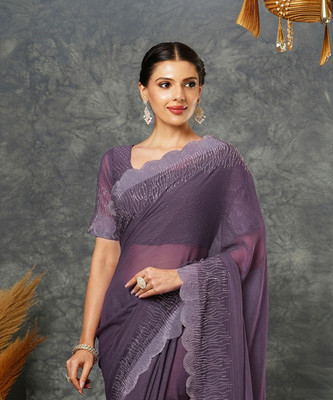 Satrani Embellished, Dyed Bollywood Georgette Saree(Purple, Silver)