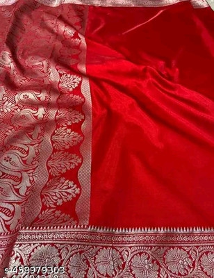Weaver store Self Design Banarasi Art Silk Saree(Red, Silver)