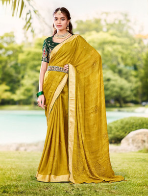 Divastri Solid/Plain Banarasi Silk Blend Saree(Mustard)