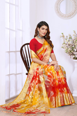 KOTHARI KS Polka Print Bandhani Organza Saree(Red)