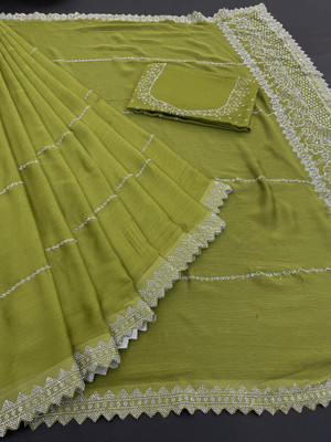 HouseOfCommon Embroidered Bollywood Pure Silk Saree(Pack of 2, Light Green)