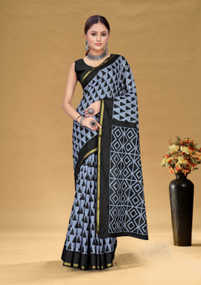 JASU CREATION Printed Handloom Pure Cotton Saree(Black)
