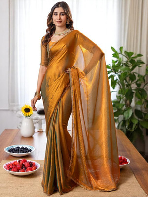 ASHNANTI Embellished Bollywood Chiffon Saree(Gold)