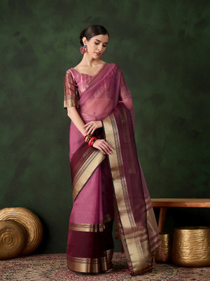 HERE&NOW Embellished Bollywood Organza Saree(Purple)