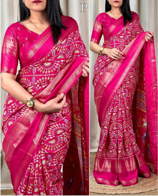 SWDHRM Woven, Printed Bollywood Cotton Silk, Pure Silk Saree(Pink)