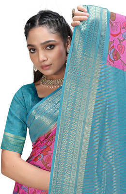 Rashmiwala Digital Print Floral Crepe Saree(Pink, Blue)