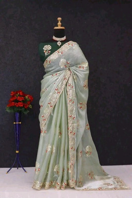 samu Embroidered Bollywood Organza Saree(Green)