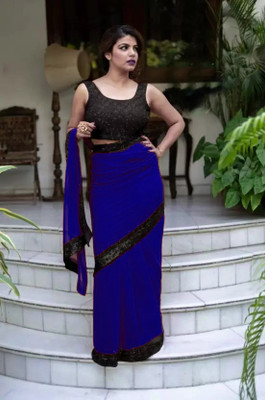 Sareez House Embroidered Bollywood Georgette Saree(Dark Blue)