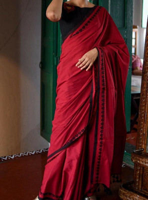 Ghosh handloom Self Design Handloom Cotton Linen Saree(Black)