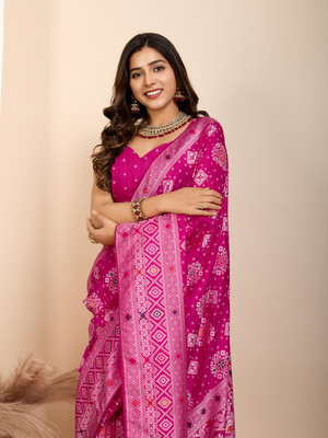 SICHYAH Printed Patola Pure Silk Saree(Pink)