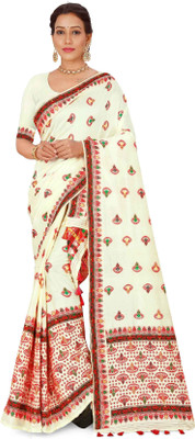 Skiran's Woven Mekhela Chador Polyester Saree(Cream)