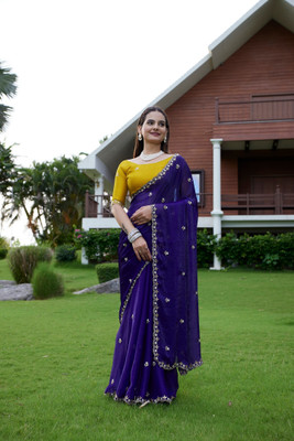 Tradivibe Solid/Plain, Embroidered Bollywood Jimmy choo Saree(Dark Blue)