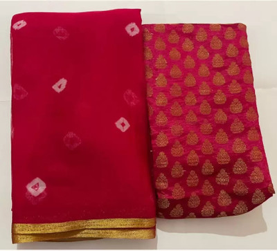 Swarne Geometric Print Bandhani Chiffon Saree(Magenta)