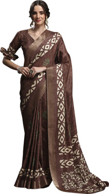 Divastri Printed Madurai Silk Blend Saree(Brown)