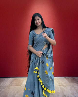 kamdar Woven Mekhela Chador Cotton Blend Saree(Grey)