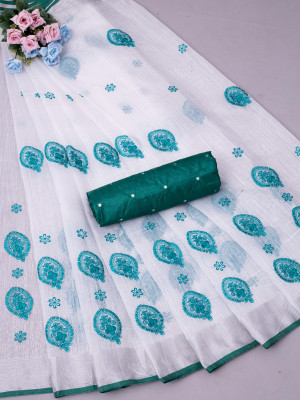 shyam enterprises Self Design Daily Wear Cotton Linen Saree(Green)