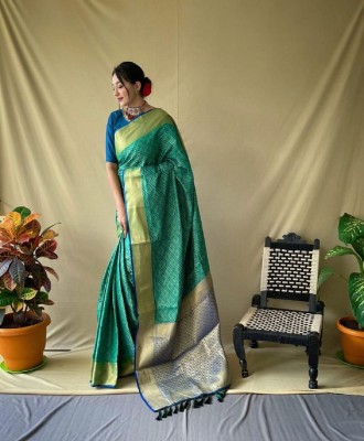 GajGajra Woven Bandhani Pure Silk Saree(Light Green)