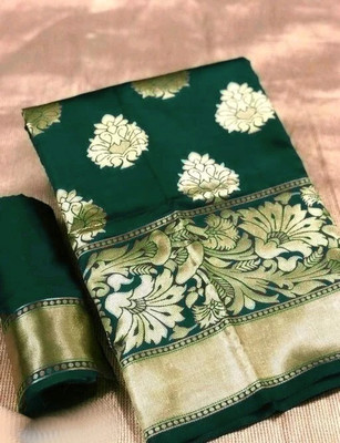 AVDOM Woven Kanjivaram Pure Silk Saree(Pack of 2, Dark Green)