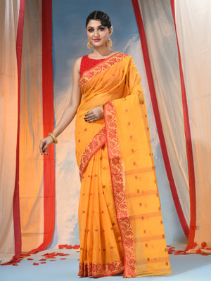Desh Bidesh Self Design Tant Handloom Pure Cotton Saree(Yellow)