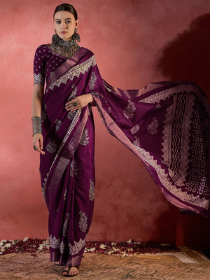 Sangria Printed Chinnalapattu Silk Blend Saree(Magenta)