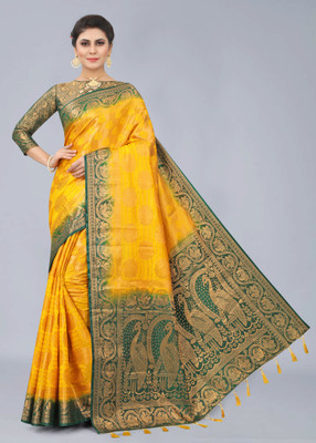 DHRUVIL TEXTILES Self Design Kanjivaram Cotton Silk Saree(Multicolor)