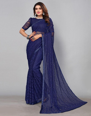 HouseOfCommon Embellished Bollywood Net Saree(Dark Blue)