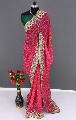 HAMOFY Embroidered, Digital Print Bandhani Georgette Saree(Pink)