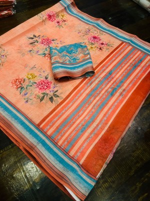 Gajal Self Design Kanjivaram Linen, Cotton Linen Saree(Orange)