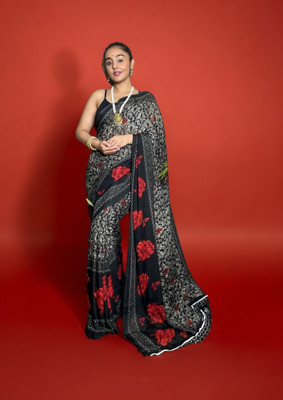 Divastri Printed Daily Wear Georgette Saree(Multicolor, Black)