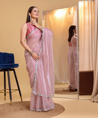 KV Fashion Solid/Plain Bollywood Net Saree(Pink)