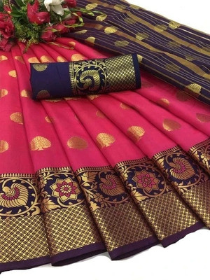 KanjiQueen Woven Kanjivaram Cotton Silk Saree(Multicolor)