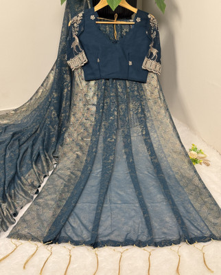 RUCHKET Woven Bollywood Georgette Saree(Blue)
