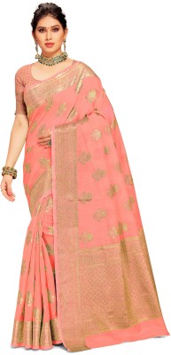 Manokamna Woven Banarasi Silk Blend Saree(Pink)