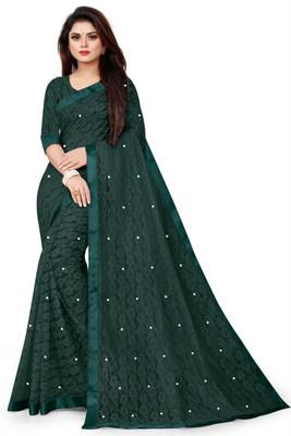 VRLOOKMEFASHION Embroidered Bollywood Net Saree(Dark Green)