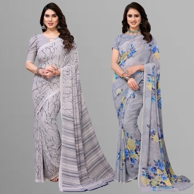 kashvi sarees Floral Print, Self Design Daily Wear Georgette Saree(Pack of 2, Grey, Multicolor)