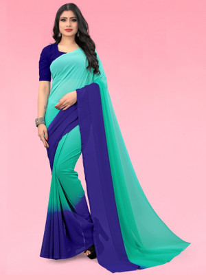 Moda Rapido Dyed, Ombre, Solid/Plain Daily Wear Georgette Saree(Blue)