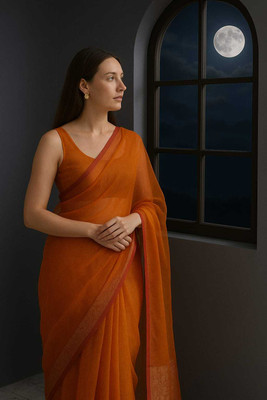 LYANNA Woven Bollywood Handloom Jacquard Saree(Orange)
