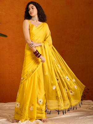 Sareemall Printed Bollywood Chiffon Saree(Yellow)