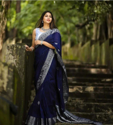 VRINDITA FASHION Solid/Plain Banarasi Art Silk Saree(Blue)