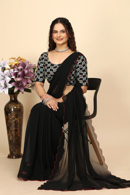 SAADHYA CREATION Embroidered, Solid/Plain Bollywood Georgette Saree(Black)