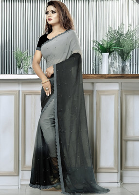 Fashion Day Self Design Bollywood Georgette Saree(Black, Grey)