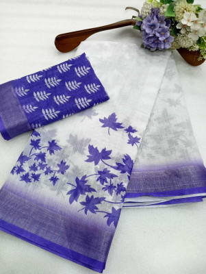 DEVICE of NT Printed, Woven Kanjivaram Pure Cotton, Cotton Linen Saree(White)