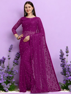 Nexxafashions Self Design Bollywood Net Saree(Purple)