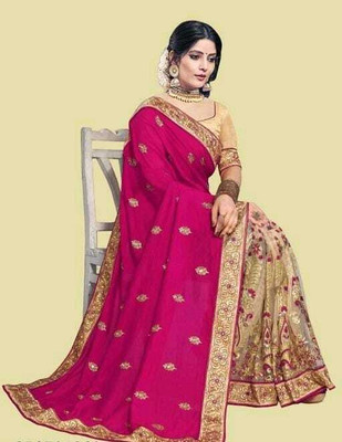 riddhisa fashion Embroidered Bollywood Net Saree(Pink)