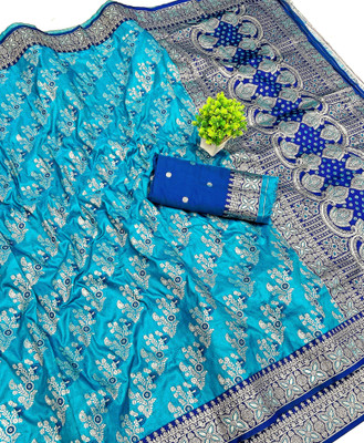 Ratnavali Woven Banarasi Silk Blend, Art Silk Saree(Light Blue)